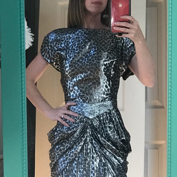 SOLD 80s silver leopard lame dress sz M - Picture 3 of 8